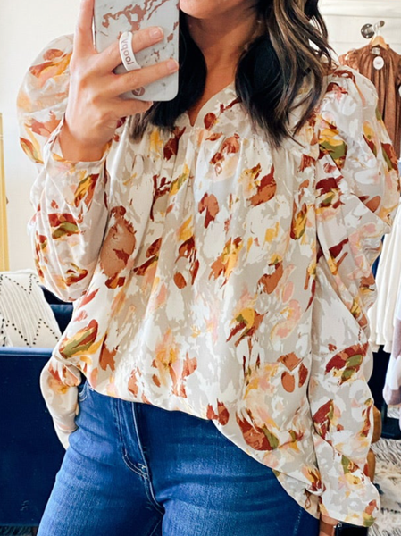 

Floral Regular Fit Casual V Neck Blouse, Multicolor, Shirts & Blouses