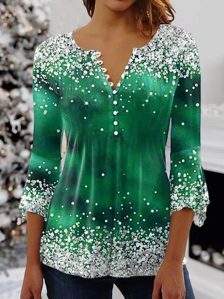 Christmas Casual Knit Long Sleeve Top, Green, Shirts & Blouses