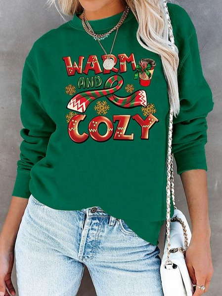 

Christmas Text Letters Casual Loose Sweatshirt, Green, Hoodies & Sweatshirts