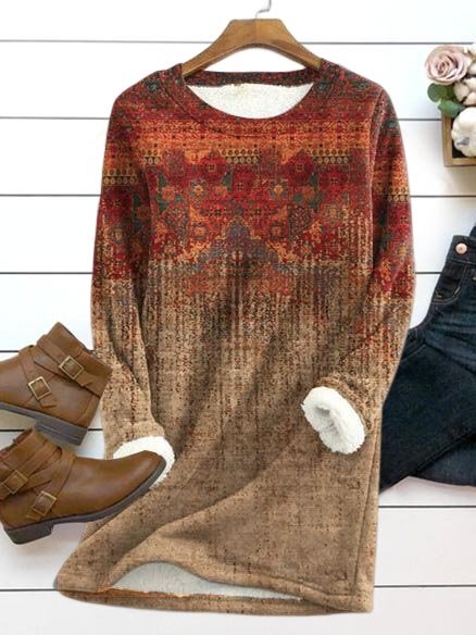 Ethnic Floral Fleece Warm Sweater