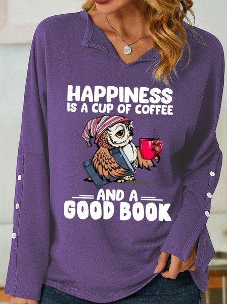 

Happiness Is A Cup Of Coffee And A Good Book Women's Shawl Collar Sweatshirt, Purple, Hoodies&Sweatshirts