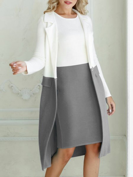 

Plain Knitted Regular Fit Jacket Dress Two Piece Set, Multicolor, Suit Set