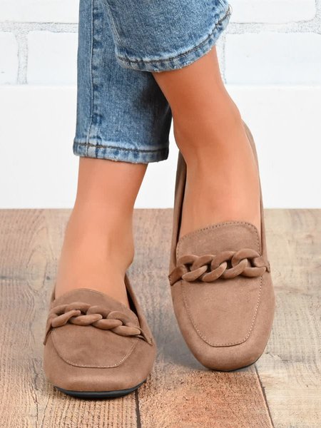 

Plain All Season Urban Chain Daily Flat Heel Square Toe Blocking Hook-Loop Rubber Flats for Women, Taupe, Flats & Loafers