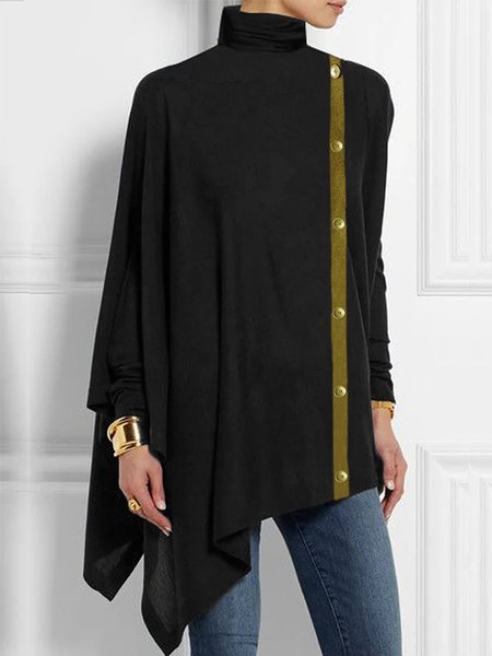 

Urban Color Block Loose Long Sleeve Top, Black, Blouses and Shirts