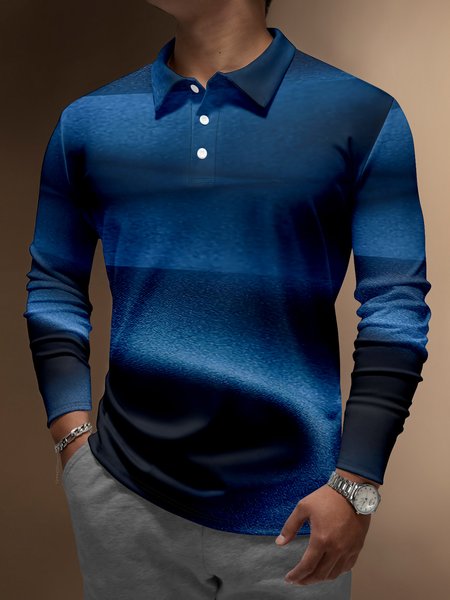 

Gradient Abstract Buttons Long Sleeve Polo Shirt, Blue, Men's t-shirts