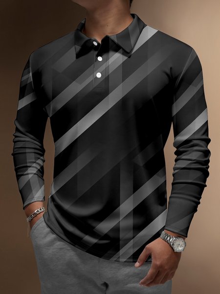 

Gradient Block Buttons Long Sleeve Polo, Dark gray, Men's t-shirts