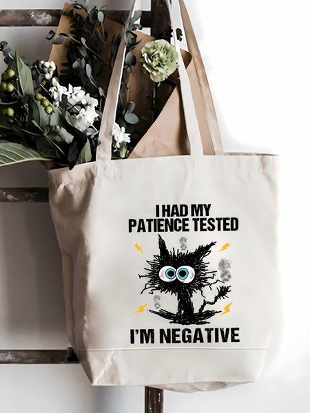 

I Am Negative Funny Grumpy Black Cat Animal Funny Text Letter Shopping Tote, White, Bags