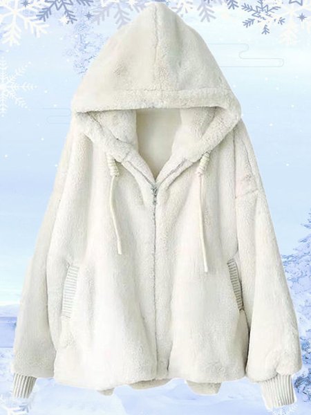

Casual Plain Teddy Jacket, White, Outerwear