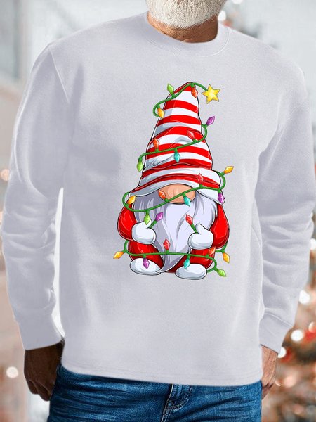 

Mens Christmas Gnome Graphics Printed Crew Neck Loose Sweatshirt, White, Hoodies&Sweatshirts