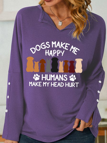 

Dogs Make Me Happy Humans Make My Head Hurt Women's Shawl Collar Sweatshirt, Purple, Hoodies&Sweatshirts