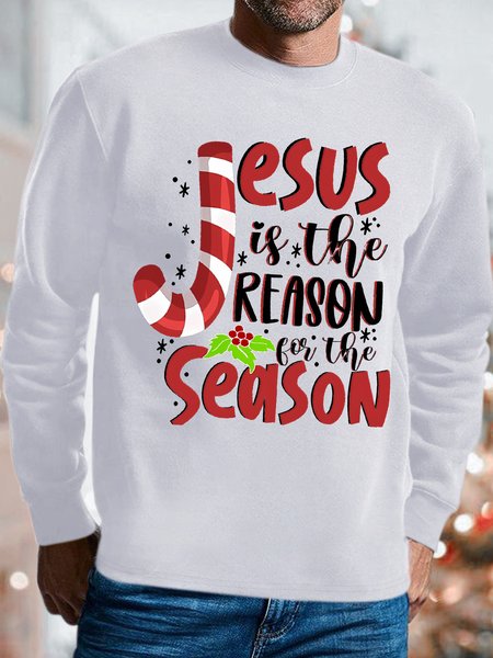 

Mens Jesus Is The Reason For The Season Funny Graphics Printed Crew Neck Christmas Sweatshirt, White, Hoodies&Sweatshirts