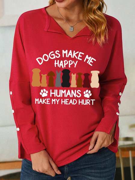 

Dogs Make Me Happy Humans Make My Head Hurt Women's Shawl Collar Sweatshirt, Red, Hoodies&Sweatshirts