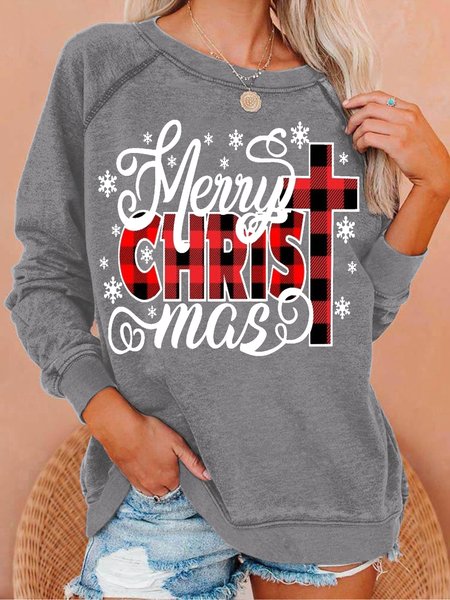 

Womens Merry Christmas Jesus Christ Buffalo Plaid Casual Sweatshirt, Gray, Hoodies&Sweatshirts