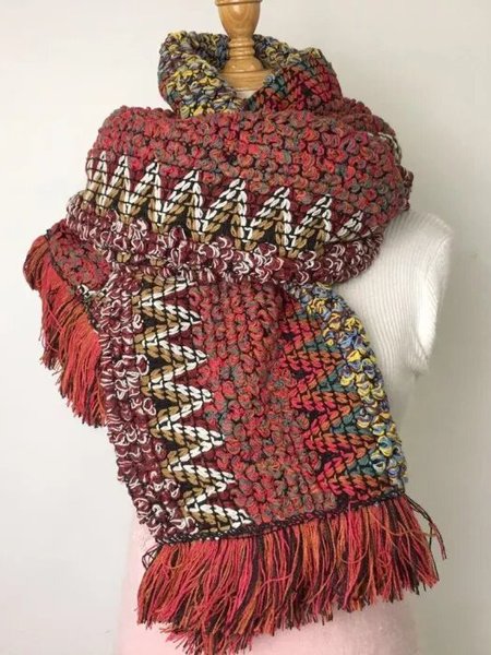 

Winter Warm and Retro Long Tassel Knitted Scarf For Women, Red, Scarfs