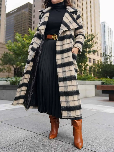

Loose Urban Shawl Collar Long sleeve Mid-long Overcoat, Black, Coats