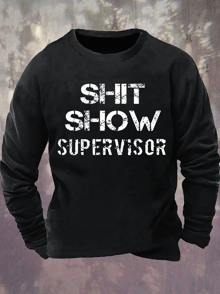 

Mens Shit Show Supervisor Funny Graphics Printed Text Letters Casual Sweatshirt, Black, Hoodies&Sweatshirts