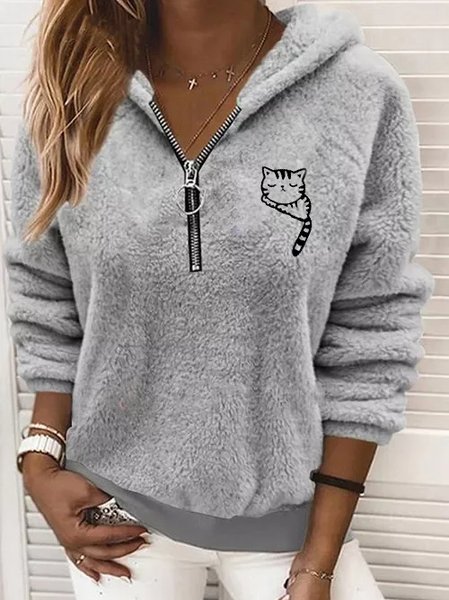 

Cat Warmth Fluff/Granular Fleece Fabric Casual Loose Sweatshirt, Gray, Hoodies & Sweatshirts