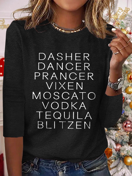 

Christmas Dasher Dancer Casual T-Shirt, Black, Long sleeves