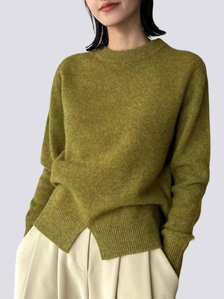 

Green Daily Long sleeve Plain Simple Regular Fit Sweater, Sweaters