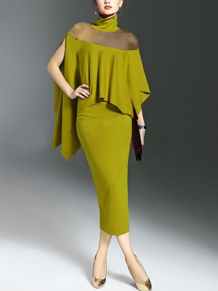 

Elegant Regular Fit Plain Turtlenck Midi Dress, As picture, Midi Dresses