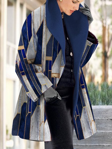 

Color Block Casual Loose OverCoat, Blue, Outerwear