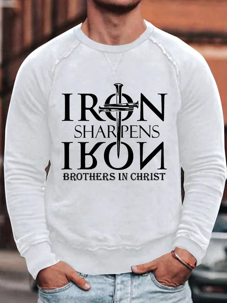 

Mens Iron Sharpens Brothers In Christ Graphics Printed Loose Casual Crew Neck Sweatshirt, White, Hoodies&Sweatshirts