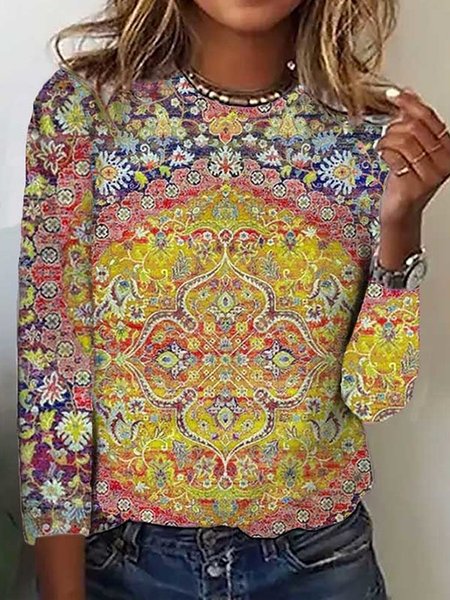 

Loose Ethnic Casual T-Shirt, Yellow, T-Shirts