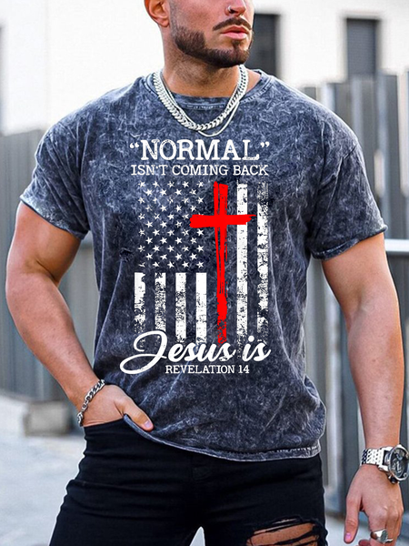 

Men Normal Isn’t Coming Back Jesus Is Text Letters Casual Loose T-Shirt, As picture, T-shirts