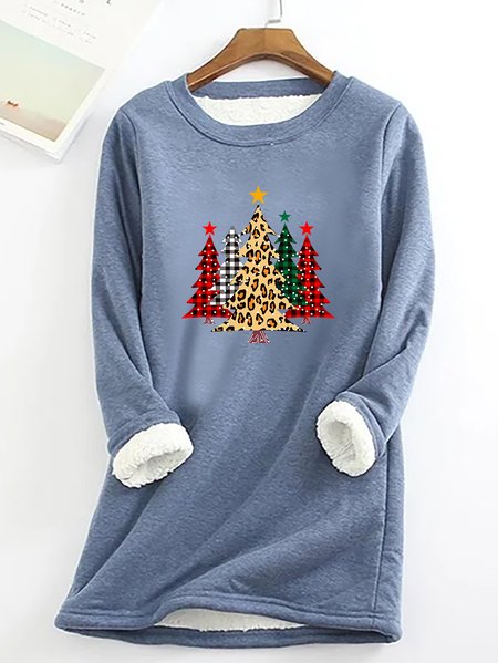 

Women Christmas Tree Simple Warmth Fleece Sweatshirt Sweatshirt, Blue, Hoodies&Sweatshirts