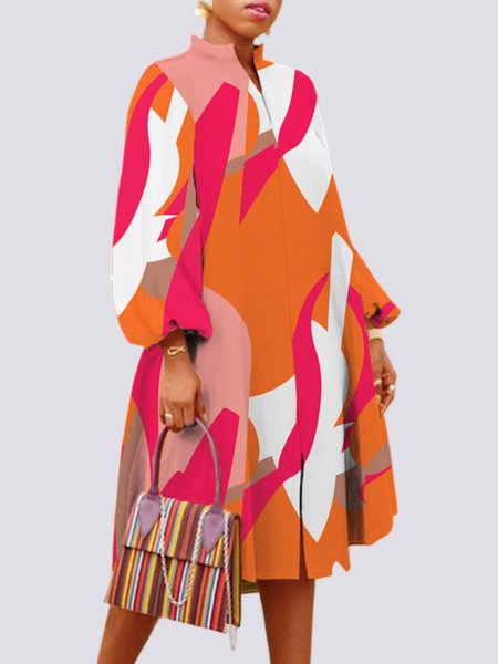 

Autumn Daily Long sleeve Colorblock Regular Fit Dress, Orange, Dresses