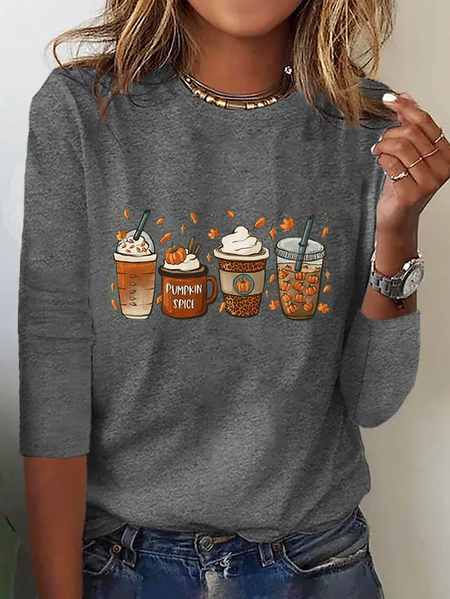 

Halloween Pumpkin Printed Casual T-Shirt, Gray, T-shirts