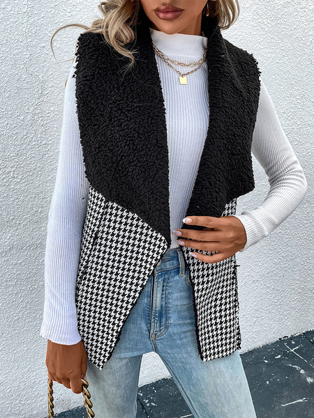 

Sleeveless Lambswool Vest, Black-white, Outerwear