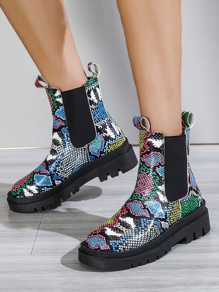 

Statement Color Contrast Snake Print Chelsea Platform Ankle Boots, Multicolor, Boots