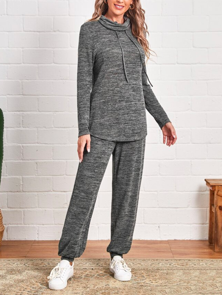 

Loose Plain Turtleneck Two-Piece Set, Gray, Suit Set