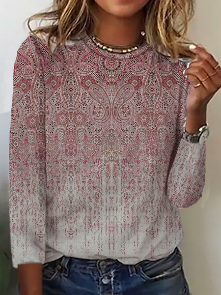 

Printed Casual Long Sleeve T-Shirt, Red, T-Shirts