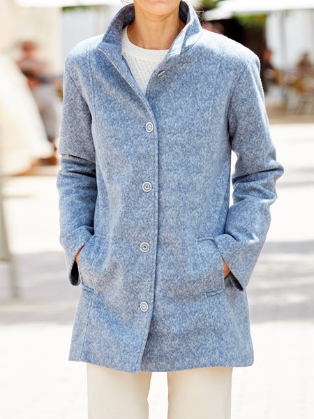 Shawl Collar Plain Loose Overcoat, Blue, Coats