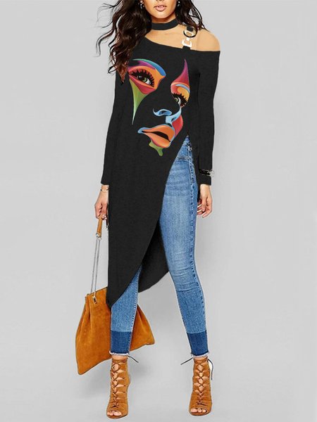 

Asymmetrical Urban Regular Fit Long Sleeve Top, Black, Tops