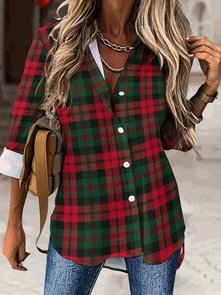 

Womens Christmas Plaid Print Blouse, As picture, Blouses