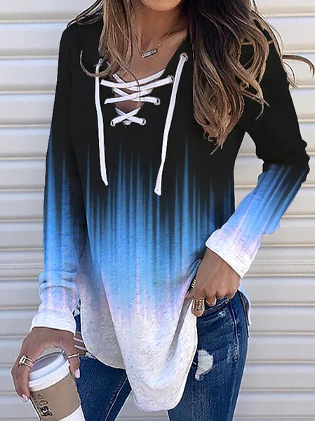 

Casual Ombre V Neck Top, Blue, Shirts & Blouses