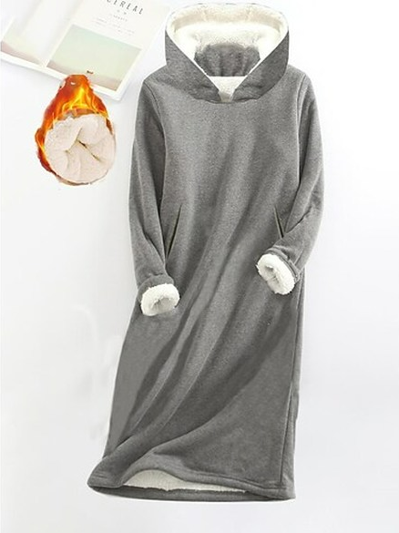 

Fluff/Granular Fleece Fabric Casual Loose Dress, Gray, Mini Dresses