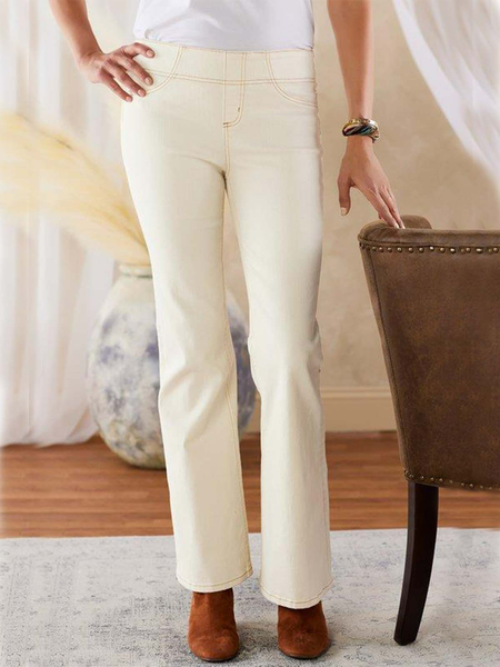 

Plain Casual Denim Bell-Bottomtrouser, White, Pants