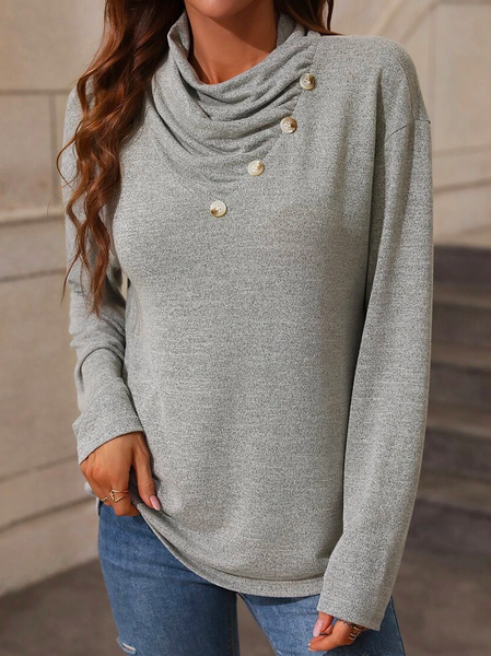 

Plain Regular Fit Casual Cotton-Blend TUNIC Top, Gray, Sweatshirts & Hoodies