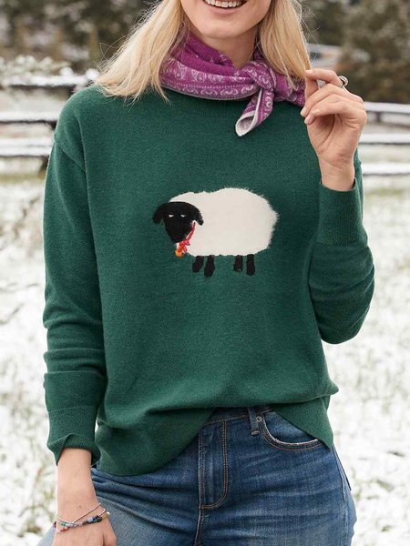 

Ewe Crew Neck Yarn/Wool Yarn Sweater, Green, Sweaters