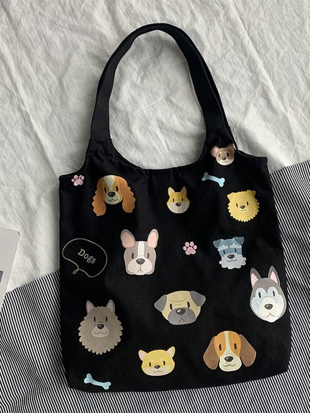 

Dog All Over Print Animal Graphic Shopping Tote, Black, Bags