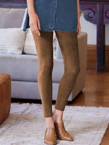 

Casual Plain Suede Leggings, Brown, Leggings