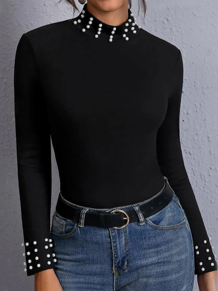 

Casual Stand Collar Plain T-Shirt, Black, T-Shirts