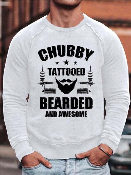 

Men Chubby Tattooed Bearded And Awesome Cotton-Blend Simple Crew Neck Sweatshirt, White, Hoodies&Sweatshirts
