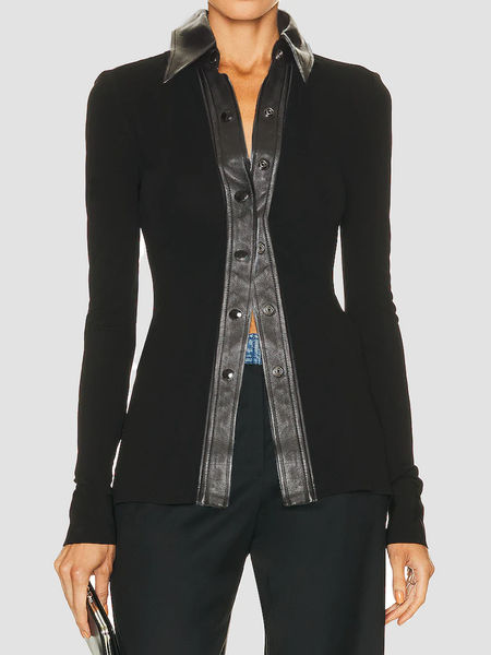 

High Elasticity Regular Fit Urban Regular Fit Shirt Collar Long sleeve Blouse, Black, Blouses and Shirts
