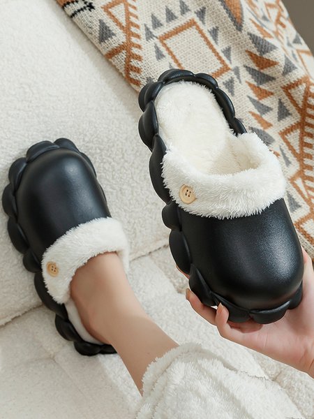

Color Block Warm Lined EVA Slippers, Black, Slippers