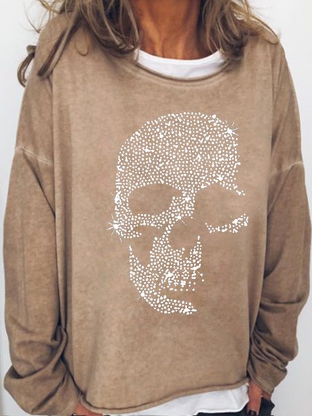 

Womens Skull Print Crew Neck Sweatshirt, Light brown, Hoodies&Sweatshirts